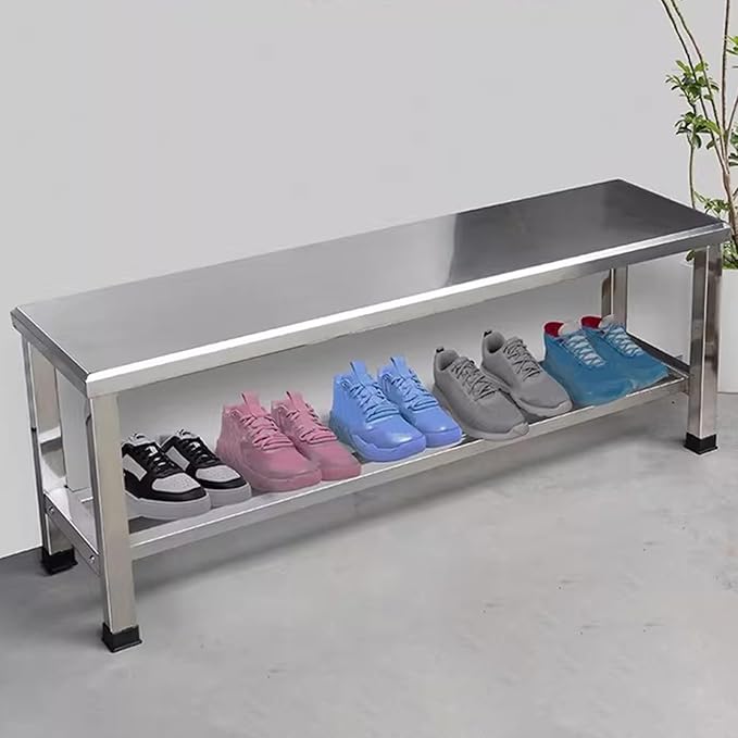 304 Stainless Steel Metal Garden Benches for Outdoors Weatherproof Park Bench Backless Outdoor Benches for Patio Lawn Entryway Shoe Changing, 250kg Load Capacity(150cm(59.06in))