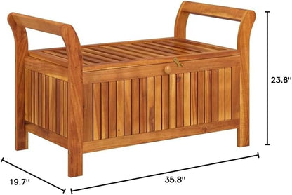 Garden Benches,Ergonomically Designed Outdoor Benches,All Weather Patio Chair,for Porch Lawn Backyard Park,Patio Storage Bench with Cushion 35.8" Solid Wood Acacia
