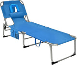 GYMAX Tanning Chair, Folding Beach Lounger with Face Arm Hole, Adjustable Backrest, Side Pocket, Pillow & Carry Handle - Photo 1