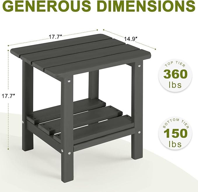 Adirondack Outdoor Side Table Set of 2, 2-Tier Small Patio End Table - Photo 2