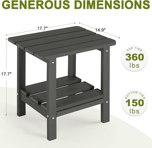 Adirondack Outdoor Side Table Set of 2, 2-Tier Small Patio End Table, Weather Resistant HDPE Outdoor End Tables for Garden, Lawn, Pool, Beach, Porch, Deck, Backyard - Square, Dark Gray