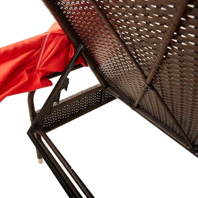 Adjustable Sun Lounger with Retractable Canopy, Brown Poly Rattan and Powder-Coated Steel - Photo 9