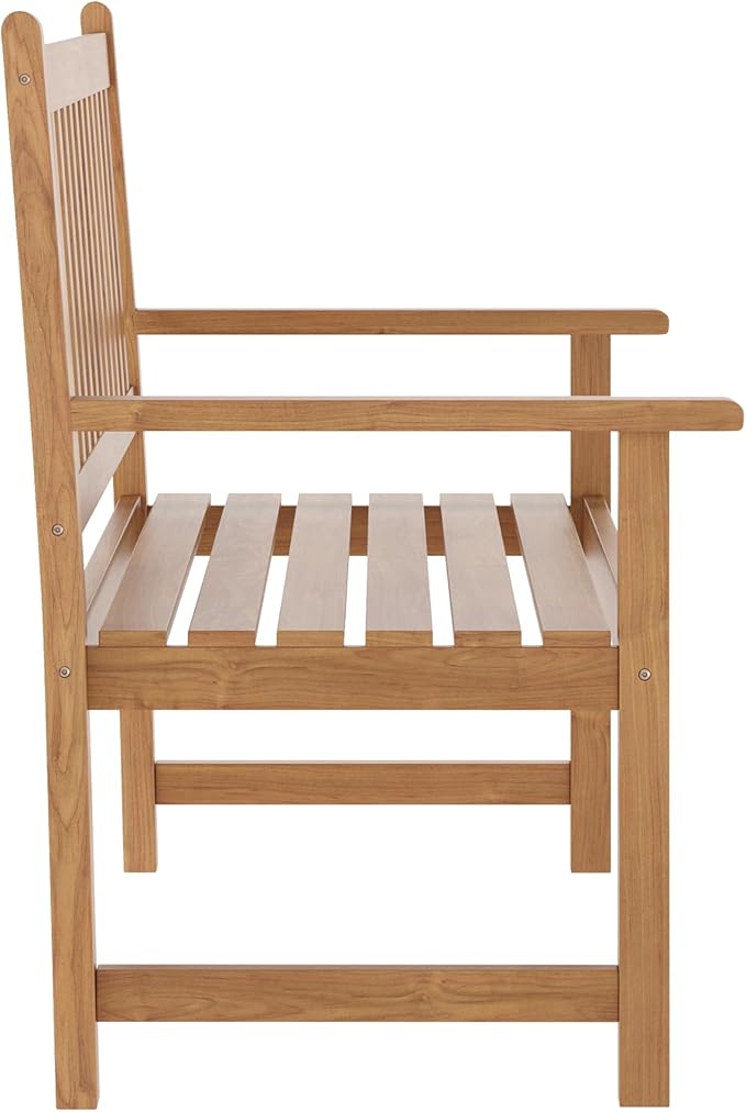 EMMA + OLIVER Ashford Patio Bench for Indoor/Outdoor Use, Acacia Wood Slatted Loveseat for 2, Perfect for Sunroom, Garden, Backyard or Porch, Brown