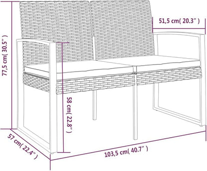 2-Seater Garden Bench Dark Grey Polypropylene with Rattan Effect Garden Seating Yard Bench for Outdoor Courtyard