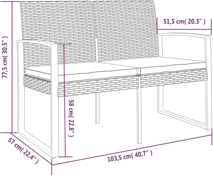 2-Seater Garden Bench, Outdoor Patio Loveseat with Cushions - Photo 2