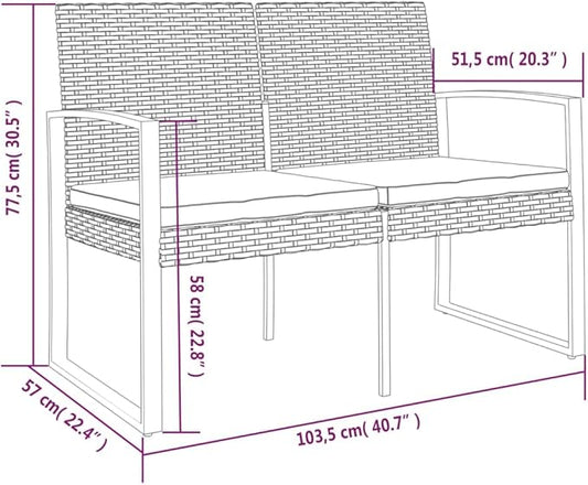 2-Seater Garden Bench, Outdoor Patio Loveseat with Cushions, Weather-Resistant Polypropylene Rattan Effect Seating for Backyard, Porch, Balcony, Anthracite