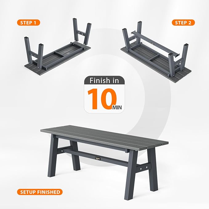 VINGLI 47” Outdoor Bench Garden Bench HDPE Porch Bench w/Metal Legs, Poly Lumber Patio Bench - Photo 6