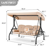 HOMREST 3 Seat Outdoor Porch Swing with Adjustable Canopy, Convertible Patio Swing Bed with Stand - Photo 6