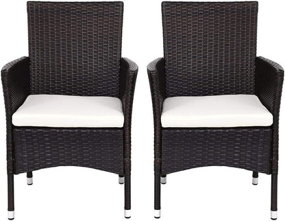 ReunionG 2PCS Patio Rattan Chairs, Furniture Armchair Set with Removable Cushions, Garden, Balcony, Pool Modern Rattan Armchair Set, Outdoor Wicker Chair Set (Brown)