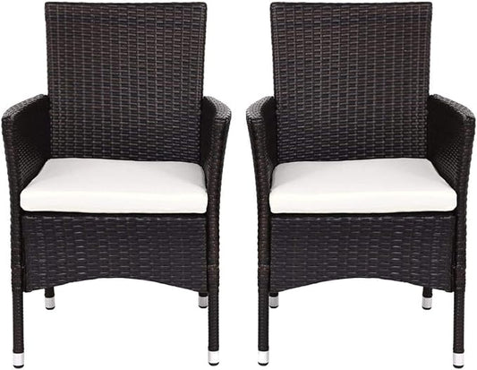 ReunionG 2PCS Patio Rattan Chairs, Furniture Armchair Set with Removable Cushions, Garden, Balcony, Pool Modern Rattan Armchair Set, Outdoor Wicker Chair Set (Brown)