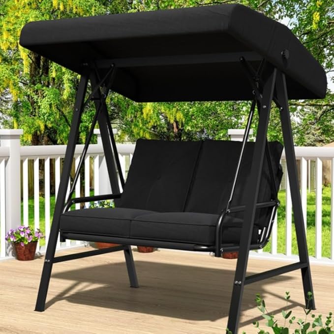 AECOJOY 2-Seat Outdoor Patio Swing Chair with Adjustable Canopy, Porch Swings Chairs for Adult - Photo 1