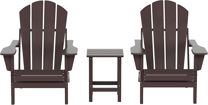 WO WESTIN OUTDOOR HDPE Laguna 3PC Outdoor Poly Adirondack Chair Set with Side Table, Dark Brown