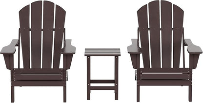 WO WESTIN OUTDOOR HDPE Laguna 3PC Outdoor Poly Adirondack Chair Set with Side Table, Dark Brown