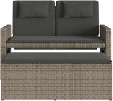 Garden Bench Deck Bench Reclining Patio Bench with Cushions Gray Poly Rattan - Photo 6
