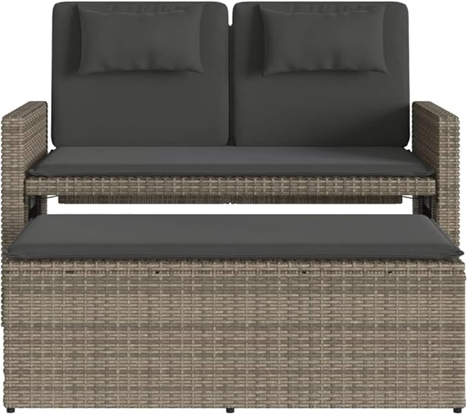Reclining Patio Bench with Cushions Gray Poly Rattan Outdoor Bench Deck Bench Garden Bench Porch Bench for patios - Photo 6
