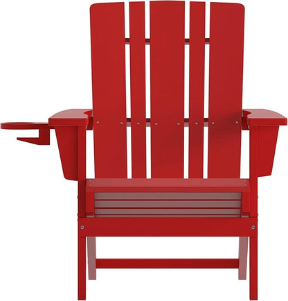 Flash Furniture Halifax Adirondack Chairs with Cup Holders, Weather Resistant Poly Resin Adirondack Chairs, Set of 2, Red