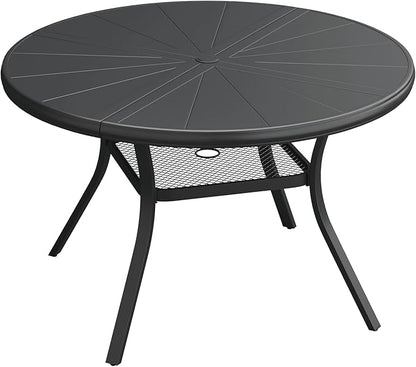 Outdoor Patio Round Dining Table for 4, 40.7" x 40.7" Sleek Aluminum Dining Table with Umbrella Hole for Backyard Garden Lawn Deck, Black