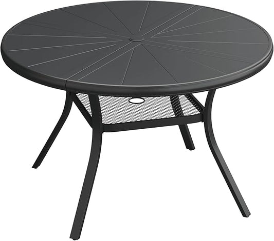 Outdoor Patio Round Dining Table for 4, 40.7" x 40.7" Sleek Aluminum Dining Table with Umbrella Hole for Backyard Garden Lawn Deck, Black