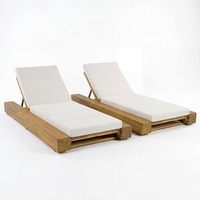 Christopher Knight Home Tory Acacia Wood Chaise Lounge Chair Outdoor Set of 2, Poolside Sun Lounger Recliner - Photo 5