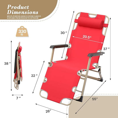 Athena Collection Zero Gravity Outdoor Lounge Chair with Headrest, 26" Width Reclining Pool Lounge Lawn Chairs Recliner, Outdoor Chaise for Beach Patio Backyard Outside, Red