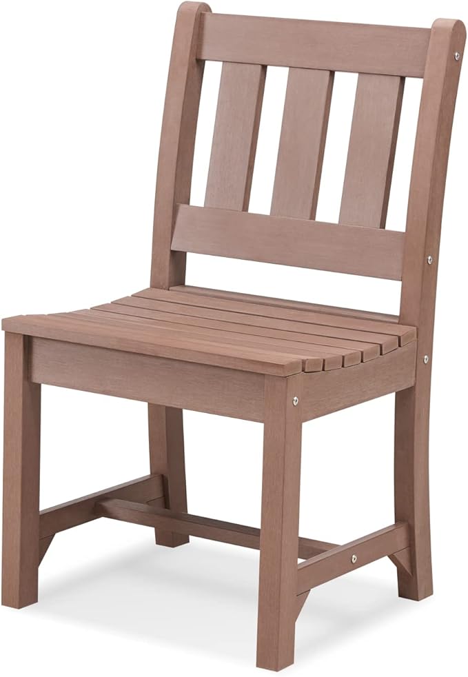 Psilvam Patio Dining Chairs, Poly Lumber Outdoor Patio Chair, Weather Resistant Patio Chair That Never Rust, Suitable for Garden & Backyard, Net Weight 28 LBs (21" D x 18" W x38 1/2" H, Brown)