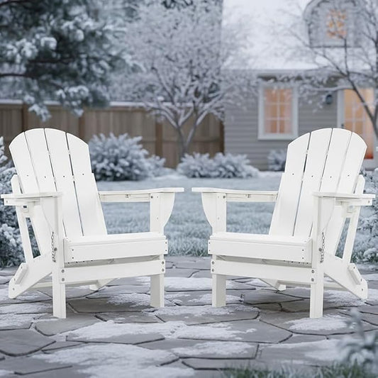 Folding Outdoor Adirondack Chairs Set of 2 with High&Reclining Back-HDPE Weather Resistant Patio Chairs with Cup and Phone Holder for Patio,Fire Pit, Garden and Backyard