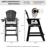 Sundale Outdoor Tall Adirondack Chairs, 30 Inch Seat Height Patio Adirondack Bar Stool, HDPE Pub Chair with Backrest - Photo 3