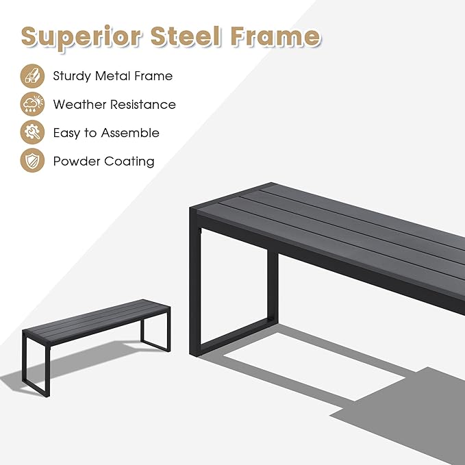 VICLLAX 3-Person Outdoor Bench 53" Long Garden Bench Backless Porch Patio Bench Metal Park Bench, Grey