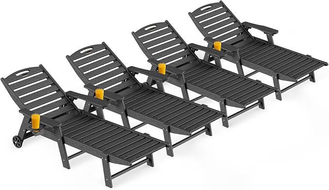 Outdoor Lounge Chair Set of 4, All Weather Patio Chaise Lounge Chair for Outside - Photo 1