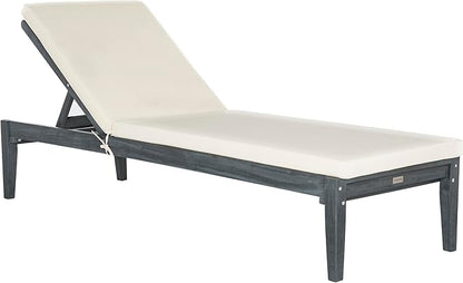 SAFAVIEH Outdoor Collection Montclair Ash Grey Solid Wood/Beige Cushion Adjustable Chaise Lounge Chair (PAT6731B)
