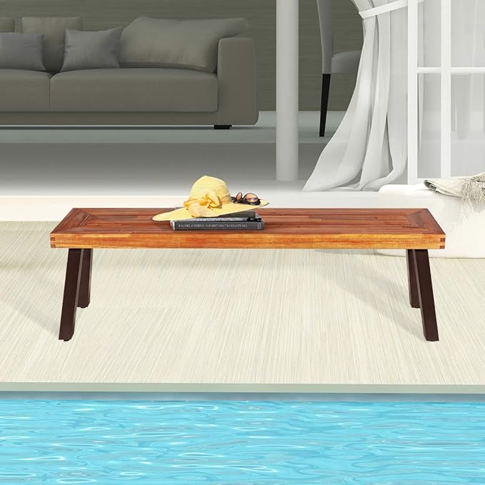 Giantex Acacia Wood Bnech, 3-Person Backless in/Outdoor Patio Dining Bench with Metal Legs for Entryway, Balcony, Porch, Backyard, Garden and Poolside (2, 60" W)
