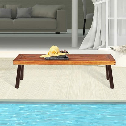 Giantex Acacia Wood Bnech, 3-Person Backless in/Outdoor Patio Dining Bench with Metal Legs for Entryway, Balcony, Porch, Backyard, Garden and Poolside (2, 60" W)
