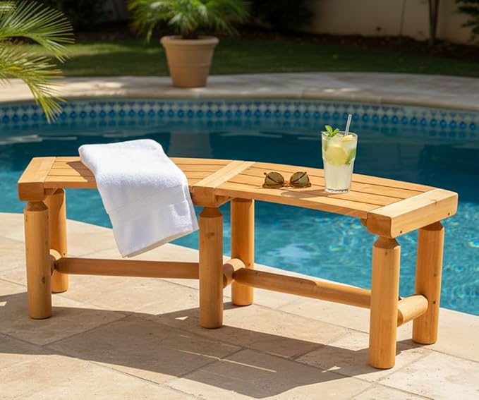 Outdoor Wooden Curved Backless Porch Bench Rustic Style Cedar/Fir Wood Log Fire Pit Bench for Patio Garden Deck and - Photo 8