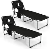 COSTWAY Folding Beach Lounge Chair, Tanning Chair with Face Hole, 5-Position Adjustable Backrest, Pillow & Side Pocket - Photo 1