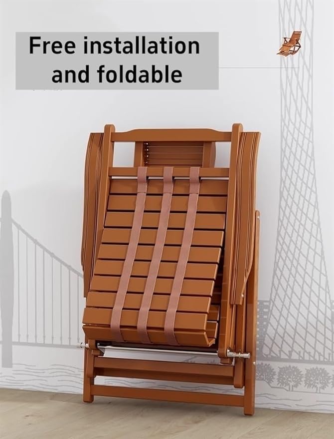 Rocking Chair, Lounge Chair, Foldable Bamboo Chair, Outdoor Rocking Chair, Folding Solid Wood Leisure Chair for Patio, Beach, Yard, Lawn, Pool(Natural)