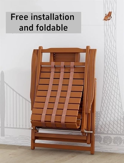 Rocking Chair, Lounge Chair, Foldable Bamboo Chair, Outdoor Rocking Chair, Folding Solid Wood Leisure Chair for Patio, Beach, Yard, Lawn, Pool(Natural)