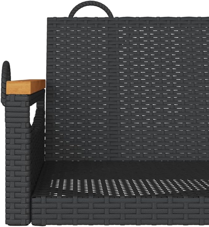 Black PE Rattan Swing Bench with Powder-Coated Steel Frame and Solid Acacia Wood Seat, 2-Person Outdoor Patio Furniture for Garden Balcony Relaxation, Durable