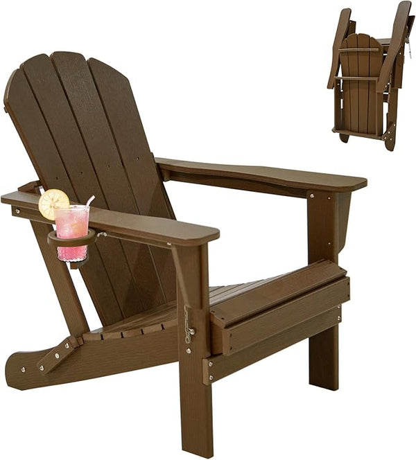 Domi Folding Adirondack Chair, HDPE Adirondack Chair with Cup Holder - Photo 1