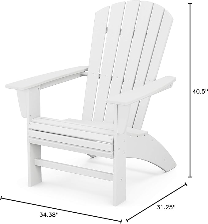 POLYWOOD Nautical Curveback Adirondack Chair, Fire Pit Patio Furniture, All-Weather HDPE Outdoor Seating, Fade-Proof, White, Deck Garden Poolside