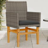 Patio Chairs with Cushions 2 pcs Gray Poly Rattan&Solid Wood Sillas para Patio Lawn Chairs for Dining Table Garden - Photo 1
