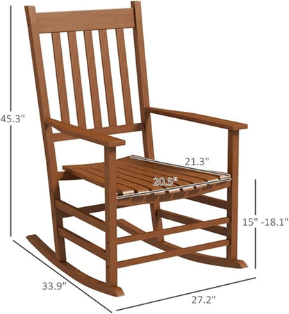 2Pcs Wooden Rocking Chairs, Wood Classic Slatted Patio Porch Rockers for Porches, Backyards, Poolside Balconies, Decks(Teak)