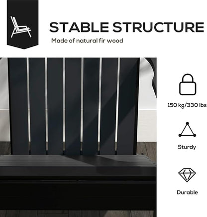 Folding Adirondack Chair, Weather Resistant Outdoor Patio Chair with Cup Holder for Lawn, Backyard, Poolside(Black)