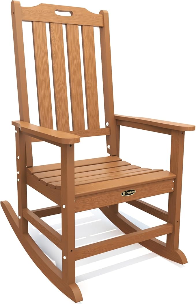 Oversized Rocking Chair, Outdoor Rocking Chair for Adults, All Weather Resistant Porch Rocker for Lawn Garden, Wood