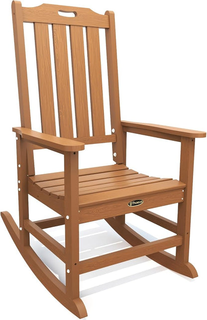 Oversized Rocking Chair, Outdoor Rocking Chair for Adults, All Weather Resistant Porch Rocker for Lawn Garden, Wood