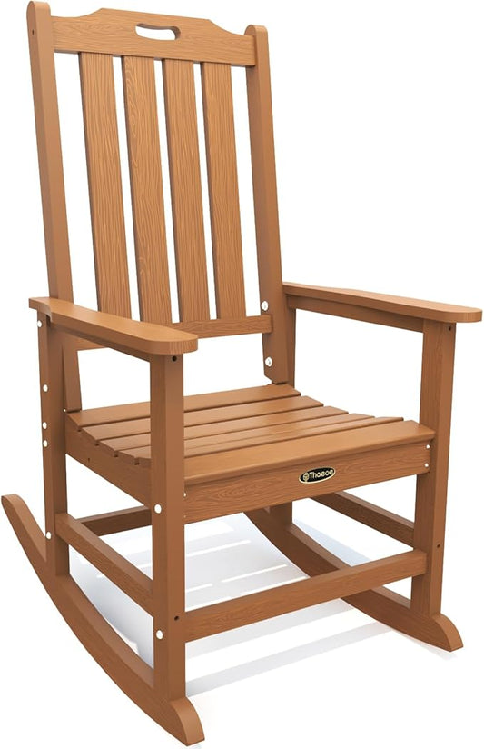 Oversized Rocking Chair, Outdoor Rocking Chair for Adults, All Weather Resistant Porch Rocker for Lawn Garden, Wood
