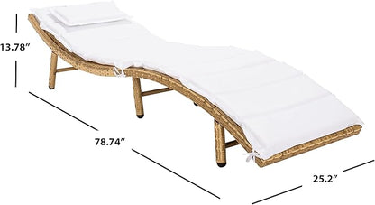 SAFAVIEH Outdoor Collection Colley Natural Wicker/White Cushion Adjustable Recliner Chaise Lounge Chair (PAT7722D)