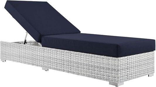 Modway Convene Wicker Rattan Outdoor Patio Chaise Lounge Chair in Light Gray Navy
