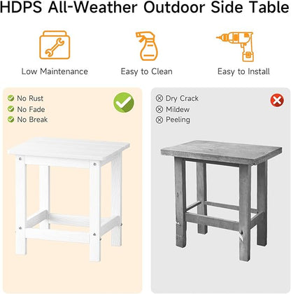 ONBRILL Outdoor Side Table Set of 2, Adirondack Small End Table, Indoor & Outdoor Use, HDPS Weather Resistant/Easy Maintenance for Patio, Pool, Deck, Porch, Garden, Shower, Outside- (2, White)