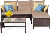 Tangkula Patio Corner Sofa Set 3 Piece, Outdoor Rattan Sofa Set, Includes Lounge Chaise, Loveseat & Coffee Table - Photo 8