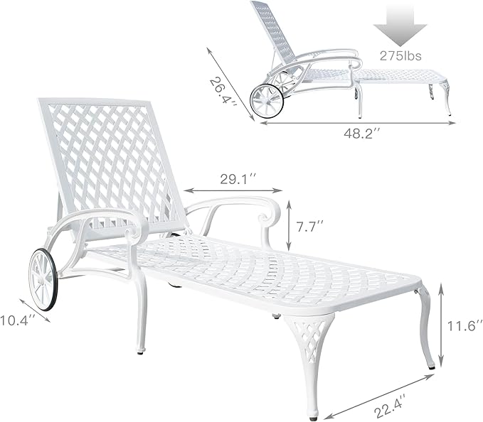 Chaise Lounges Outdoor - Lounge Chairs for Outside Set of 2 Pool Tanning Chair Adjustable Patio Reclining Cast Aluminum for Beach Yard, White